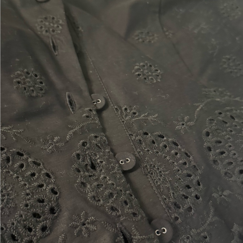 Rachel Zoe NWT Black Cotton Eyelet Midi Dress - Scalloped Hem & Waist